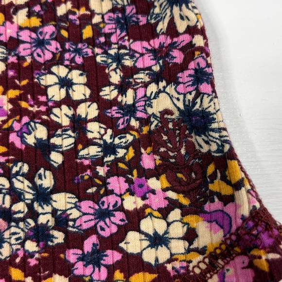 Mod Retro NWOT Free People Wishful Floral Printed Ribbed Tank in Mulberry S - Picture 7 of 9